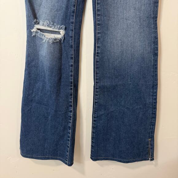 Good American Women's Jeans Good Flare Split Hem Blue Denim NEW 2 Distressed - Picture 3 of 8